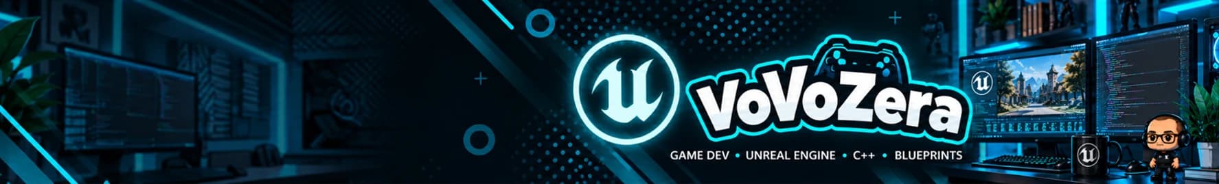 Banner do VoVoZera com o setup de monitores